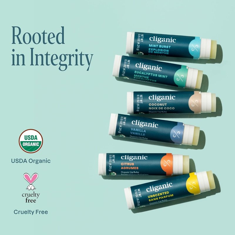 Organic Lip Balm Set - 100% Natural Moisturizer for Cracked & Dry Lips | 2 Packs of 6 Tubes