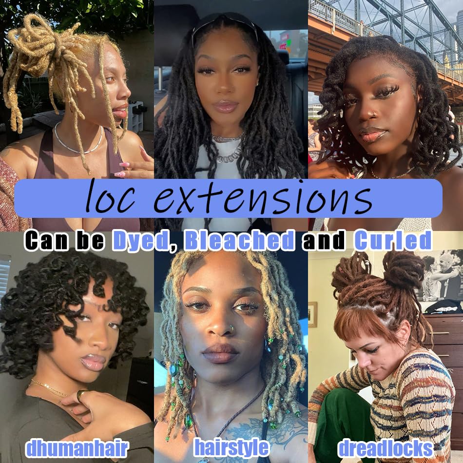 Dreadlock Extensions Human Hair 10-100 Strands 100% Human Hair for Man/Women/Kids Full Handmade Permanent Loc Extensions Can Be Dyed Bleached Curled (0.6cm Thickness 4 Inch 60 Strands, 1B)