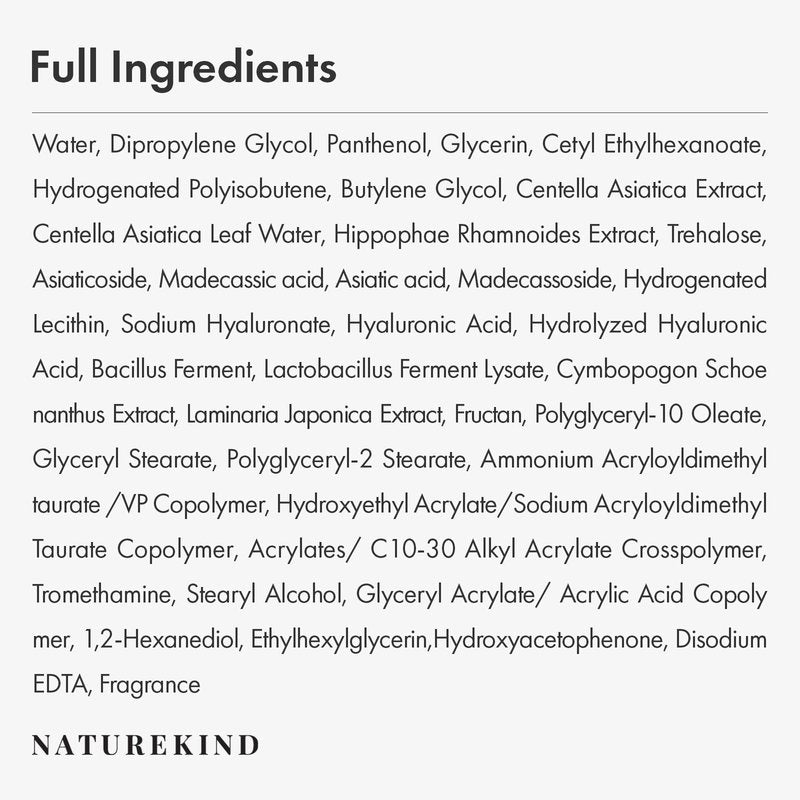 NATUREKIND Cica Panthenol Cream, 50,000ppm Panthenol, Centella Asiatica & Hyaluronic Acid, Barrier Repair Moisturizer for Dry, Sensitive Skin, Korean Skincare, 150g, 5.29 oz.