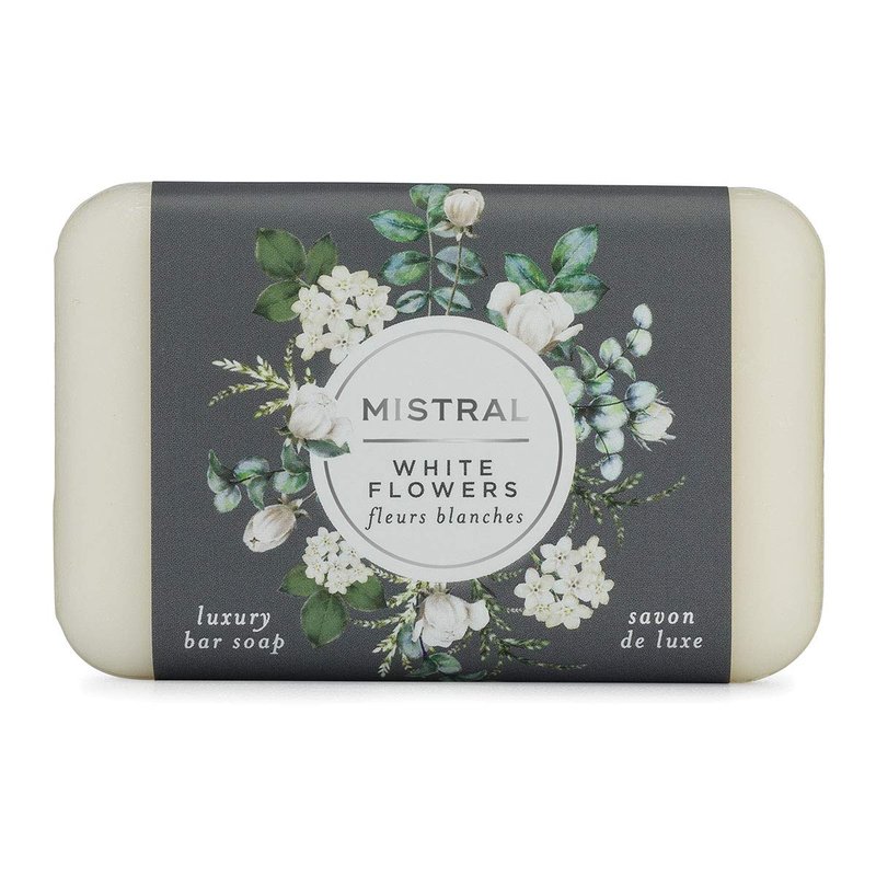 Mistral Classic French Bar Soap, White Flowers, 7 oz - Triple-Milled Luxury Natural Soap with Organic Shea Butter & Olive Oil | Long-Lasting Moisturizing Body Soaps for Women & Men (Pack of 2)