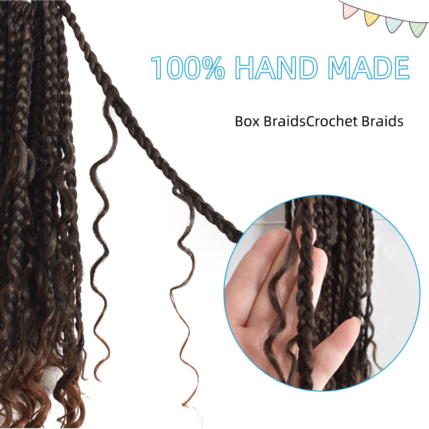 SHDanrtsey 15 Inch Goddess Bohemian Box Braids Crochet Hair 128 Strands Curly Ends 8 Packs Synthetic Braiding Hair Extensions for Black Women(1B/30)