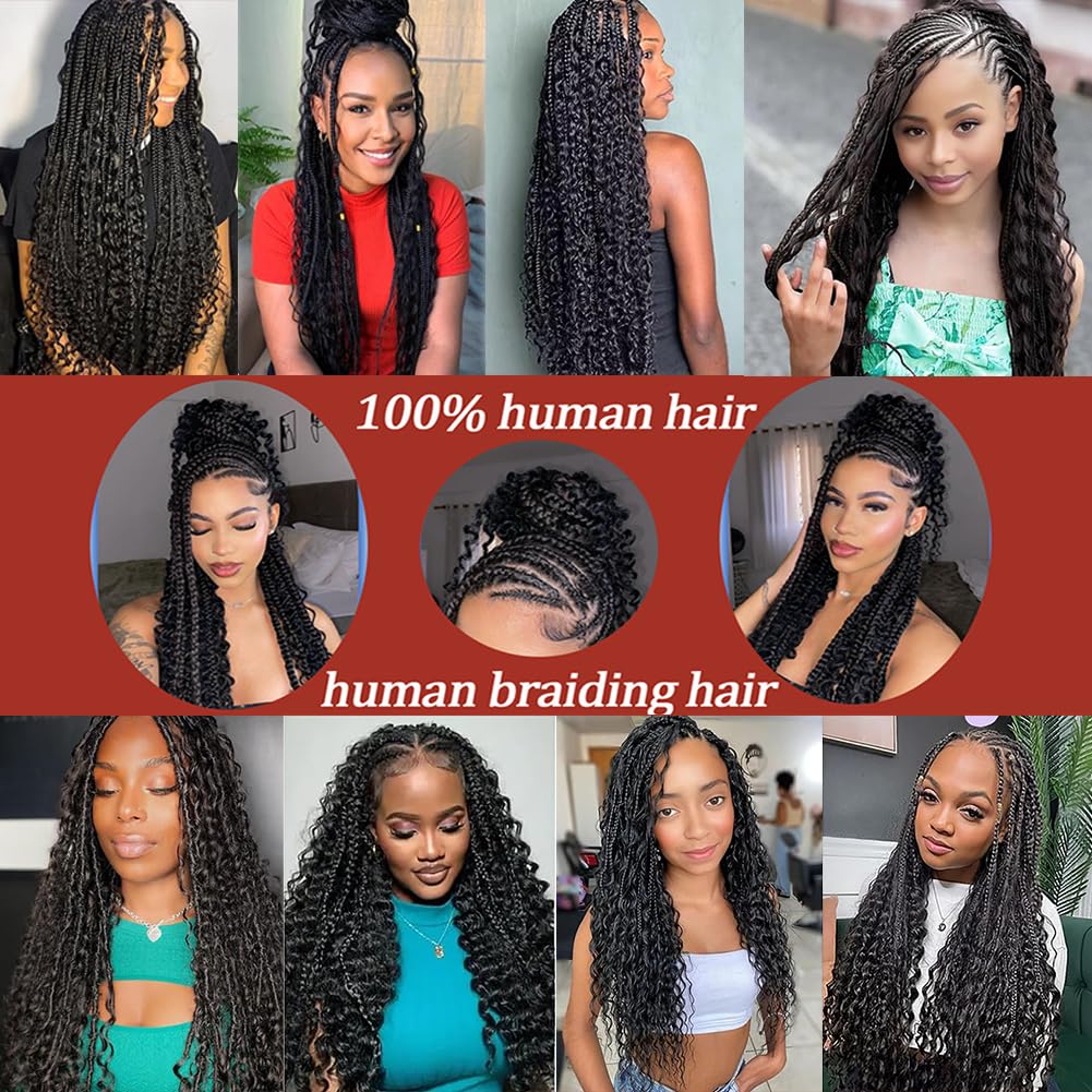 Human Braiding Hair Deep Wave Bulk Human Hair for Braiding 1 Bundle 50g Wet and Wave Deep Curly Braiding Hair for Boho Braids Brazilian Virgin Human Hair Extensions Natural Color