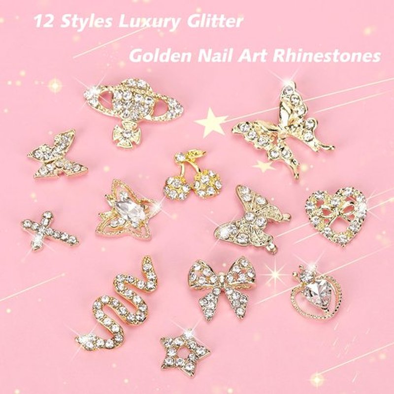 24PCS Nail Charms Y2k Alloy Nail Art Rhinestone Charms 3D Heart Bow Butterfly Charm with Rhinestones Cherry Nail Gems Shiny Jewelry Nail Decorations Accessories Supplies (G-AD24)