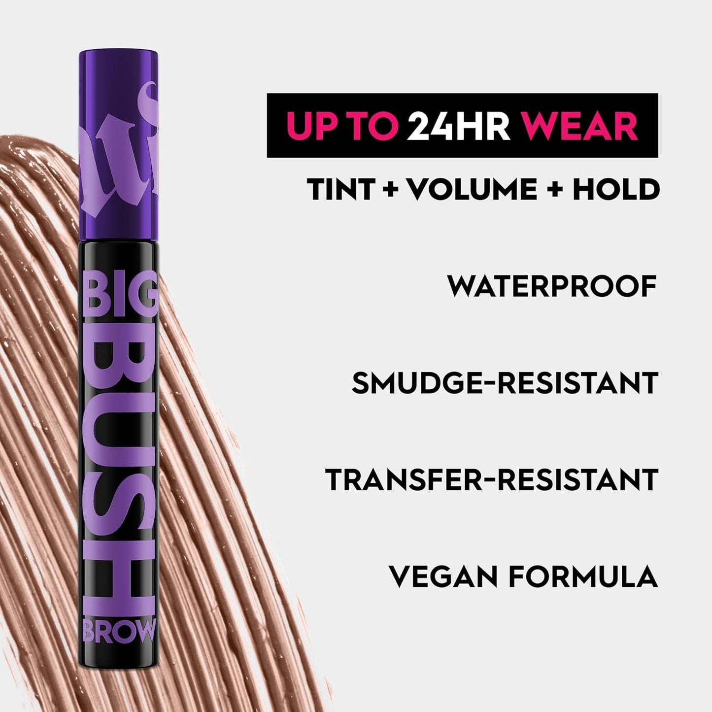 Urban Decay Big Bush Volumizing Tinted Eyebrow Gel, Waterproof, Smudge-Resistant, Flake-Resistant, Buildable Brow Gel Fibers, Long-lasting, Up to 24 HR Hold, Nourishing Castor Oil, Vegan - 0.19 fl oz
