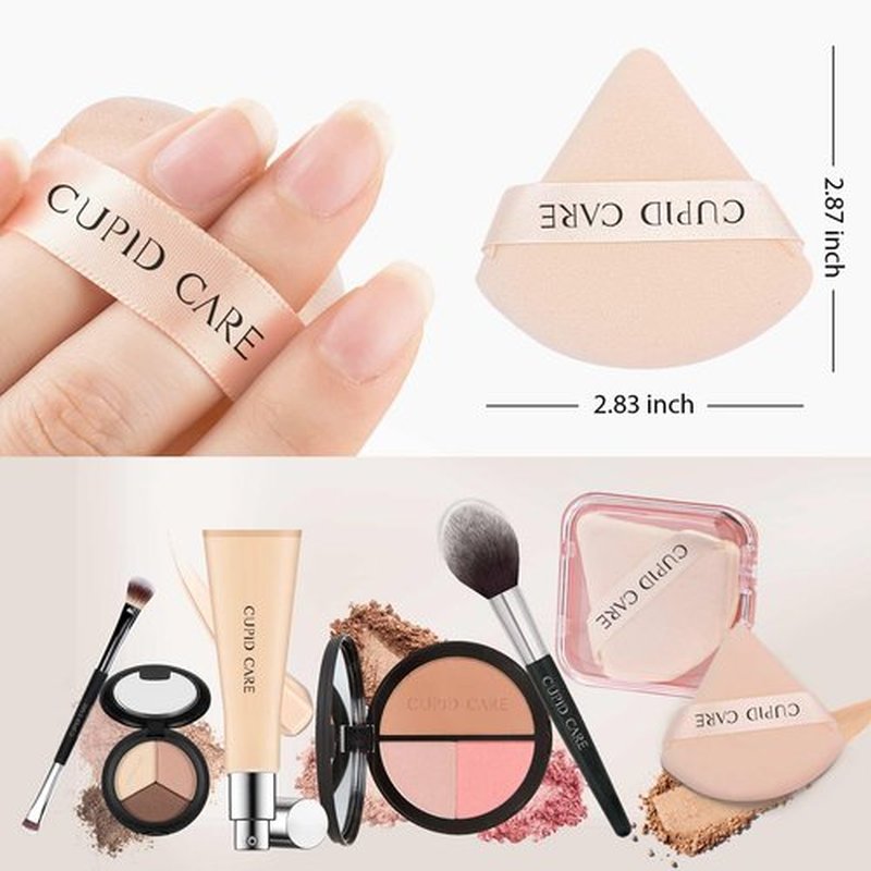 CUPID CARE 6 Pcs Powder Puff with 2 Travel Cases, Setting Powder Puffs for Face Powder and Foundation, Velour Makeup Puff for Loose Powder Body Powder, Skin-Friendly, Beauty Makeup Tools-Nude/Red
