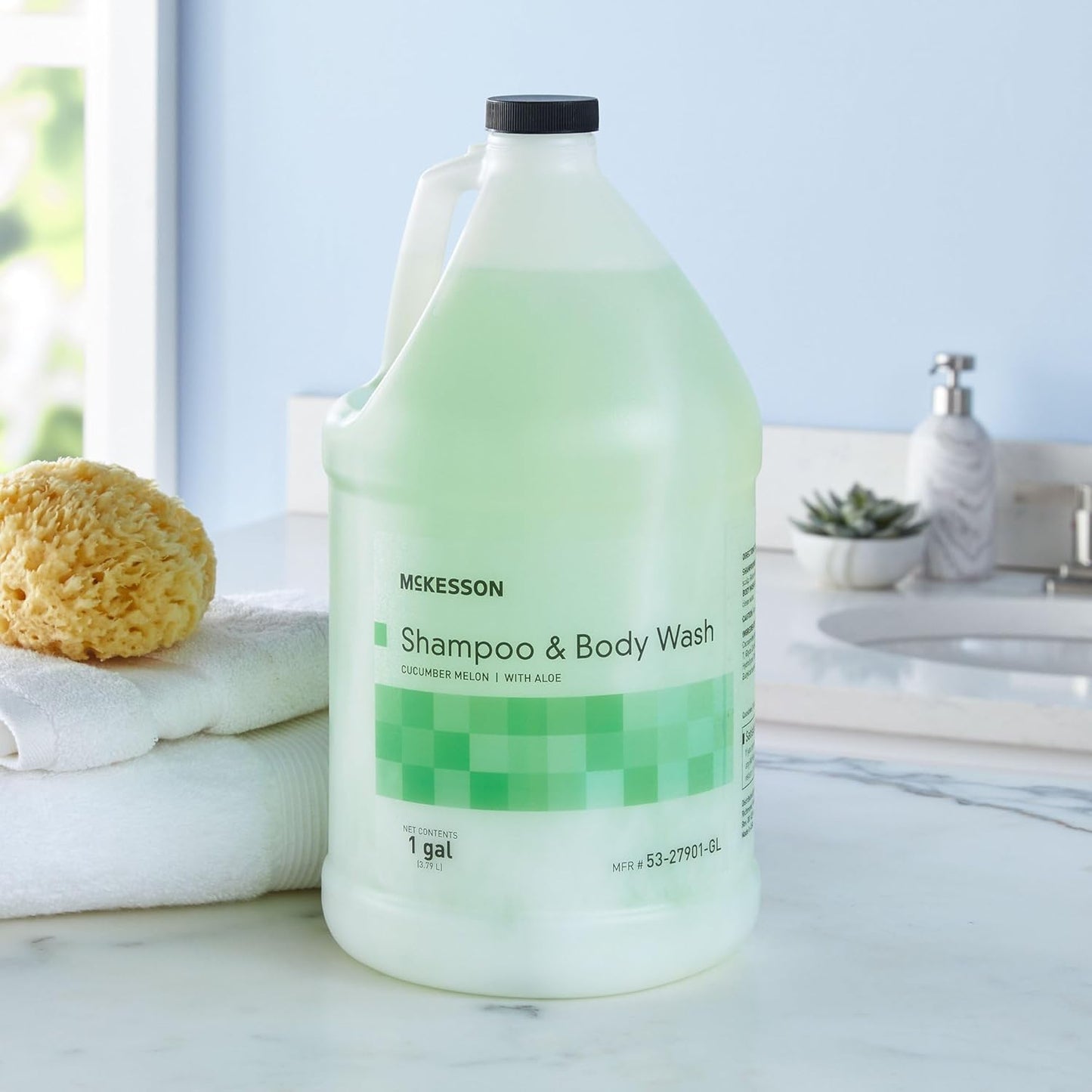 McKesson Body Wash and Shampoo - 1 Gallon Bulk Refill Full Body Wash with Aloe, Cucumber Melon Scent - Sensitive Skin & Hair 2‑in‑1