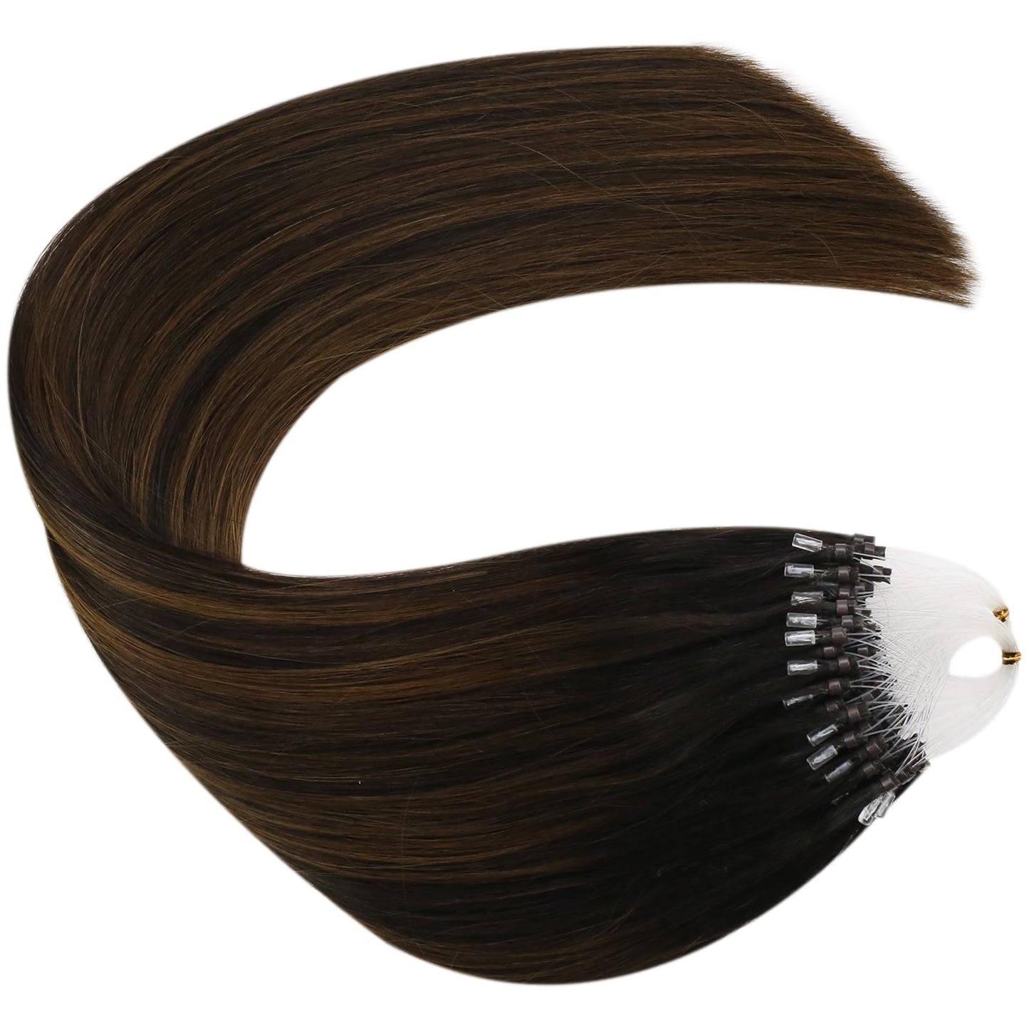 Ugeat Brown Microlink Hair Extensions Mix Balayage Dark Brown Micro Loop Real Human Hair Extensions Micro Bead Extentions for Thicker to Add Volume By Cold Fusion 14 Inch 50S 50G