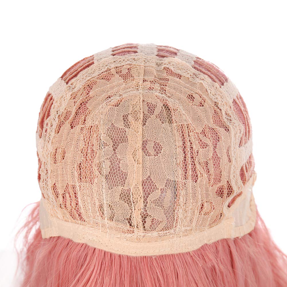 PATTNIUM Pink Wig Kids Short Wavy Wig Pink Wig with Bangs Synthetic Hair Girls Pink Wig Cosplay Costume Wig (Pink)