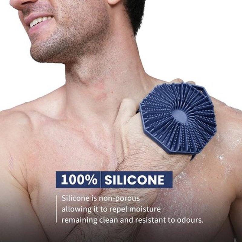 iTOKGOK® Premium 2-in-1 Silver-Infused Silicone Body Scrubber, Double-Sided Design Body Brush Silicone Body Scrubber Exfoliating Body Brushes for Sensitive Skin for Showering, Silicone Loofah - Blue
