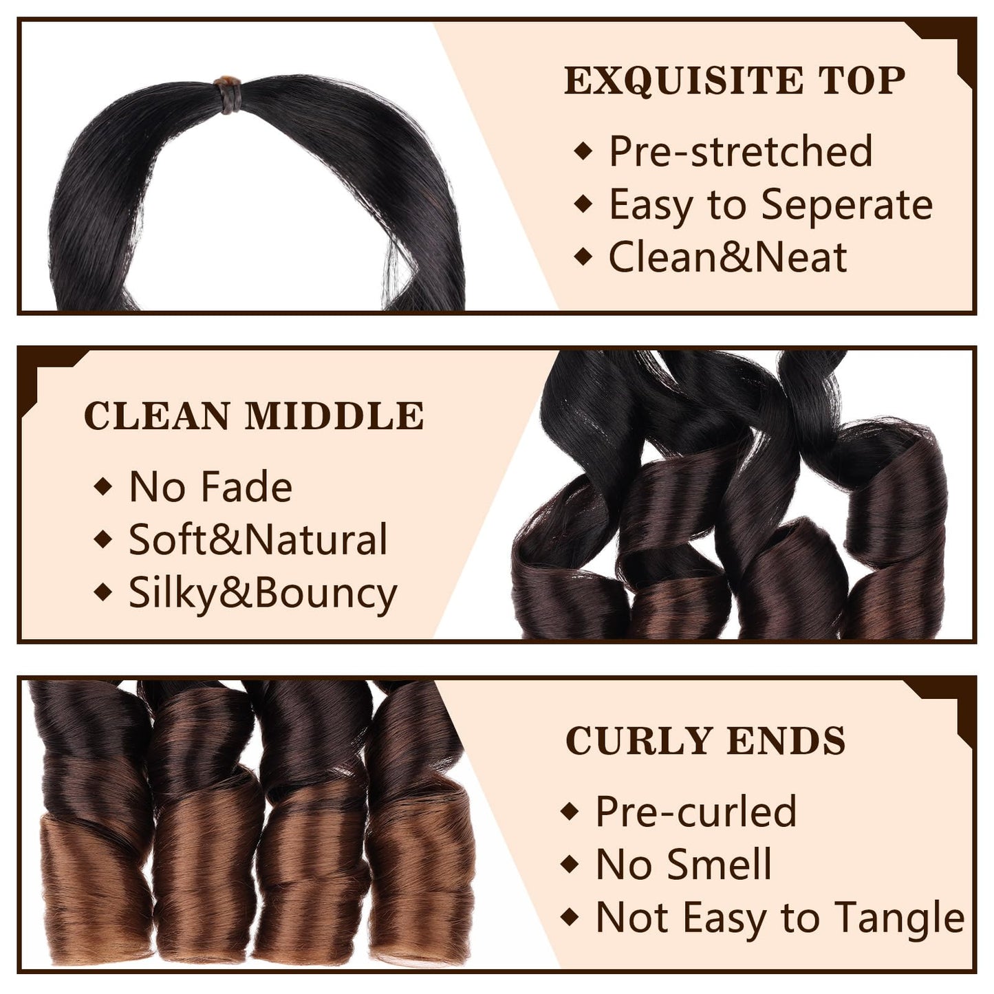 COOKOO 22 Inch 9 PCS French Curly Braiding Hair 75g/pack Ombre 3 Tones Synthetic Bouncy Braiding Hair for Goddess Box Braid Crochet Hair Soft French Curly Crochet Hair Extensions C16#