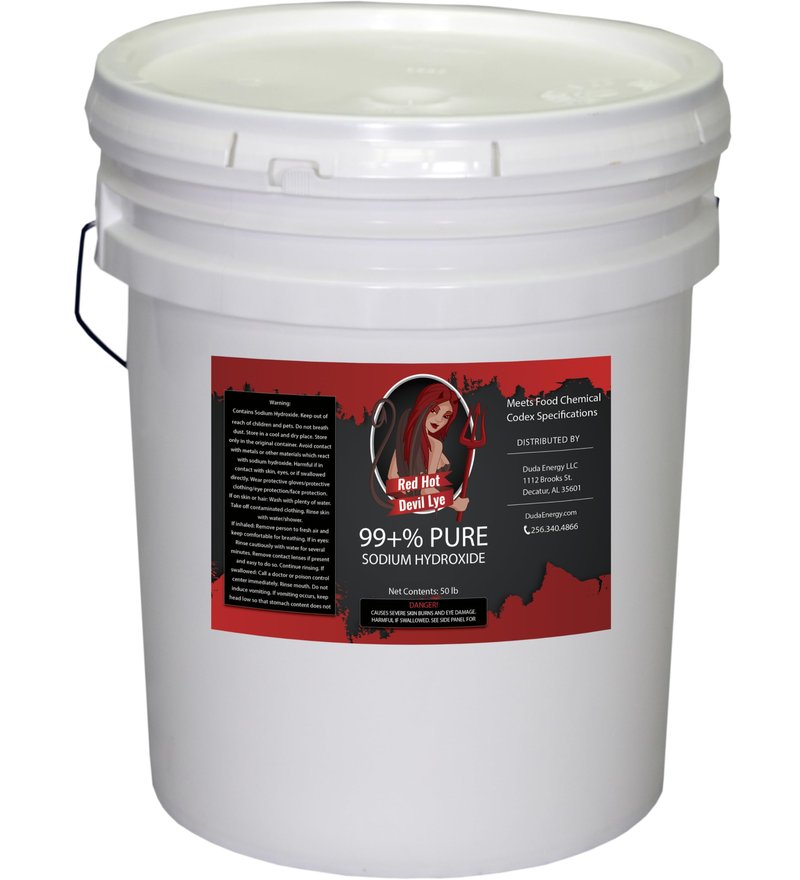 50 lb Pail Red Hot Devil Lye Sodium Hydroxide, Import Material, High Grade Caustic Soda Beads