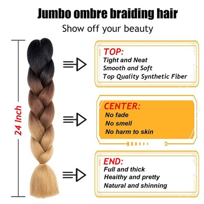 TENGSHUO FLY Black to Brown to Light Brown Braiding Hair 3 Packs Synthetic Braid Hair Extensions Ombre Braiding Hair 24 Inch or Box Braids Twist Crochet Braids(24"3Pack,Black to Brown to Light Brown)