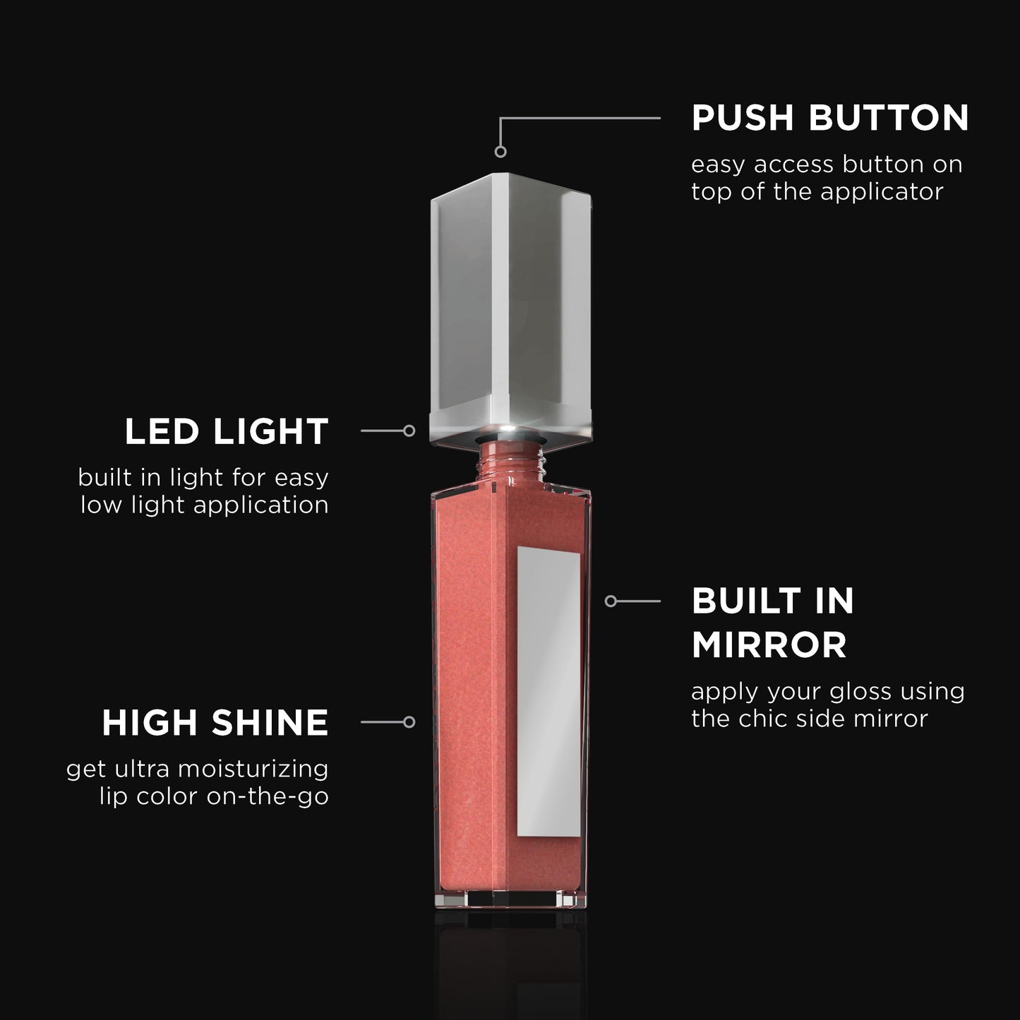 Pure Cosmetics Pure Illumination Lip Gloss - LED-lit Applicator w/Side Mirror - Non-Sticky, Moisturizing & Hydrating Lip Glosses - Soothes & Protects Dry Chapped Lips (Femme Fatale)