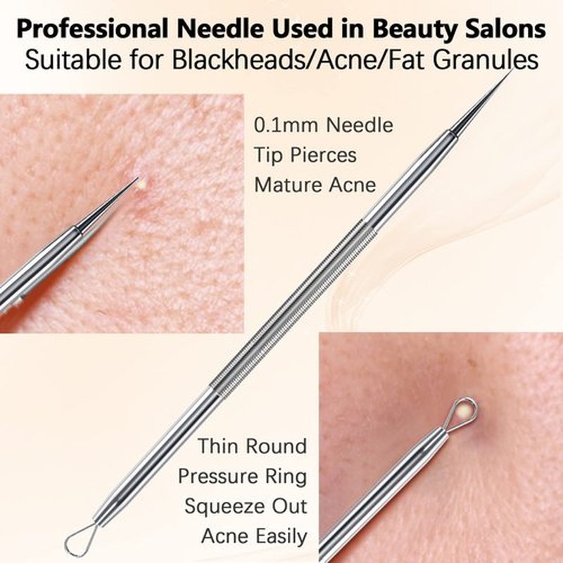TAYTHI Blackhead Remover Tool, Pimple Popper Tool Kit, Blackhead Extractor Tool for Face, Extractor Tool for Comedone Zit Acne Whitehead Blemish, Stainless Steel Extraction Tools (Pack of 2)