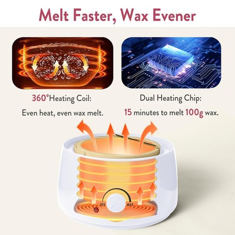 Professional Portable Wax Warmer Machine: Melts Hard Wax Beads for Body Face Hair Removal - with 14oz Wax Pot Adjustable Temperature Clear Lid (White)