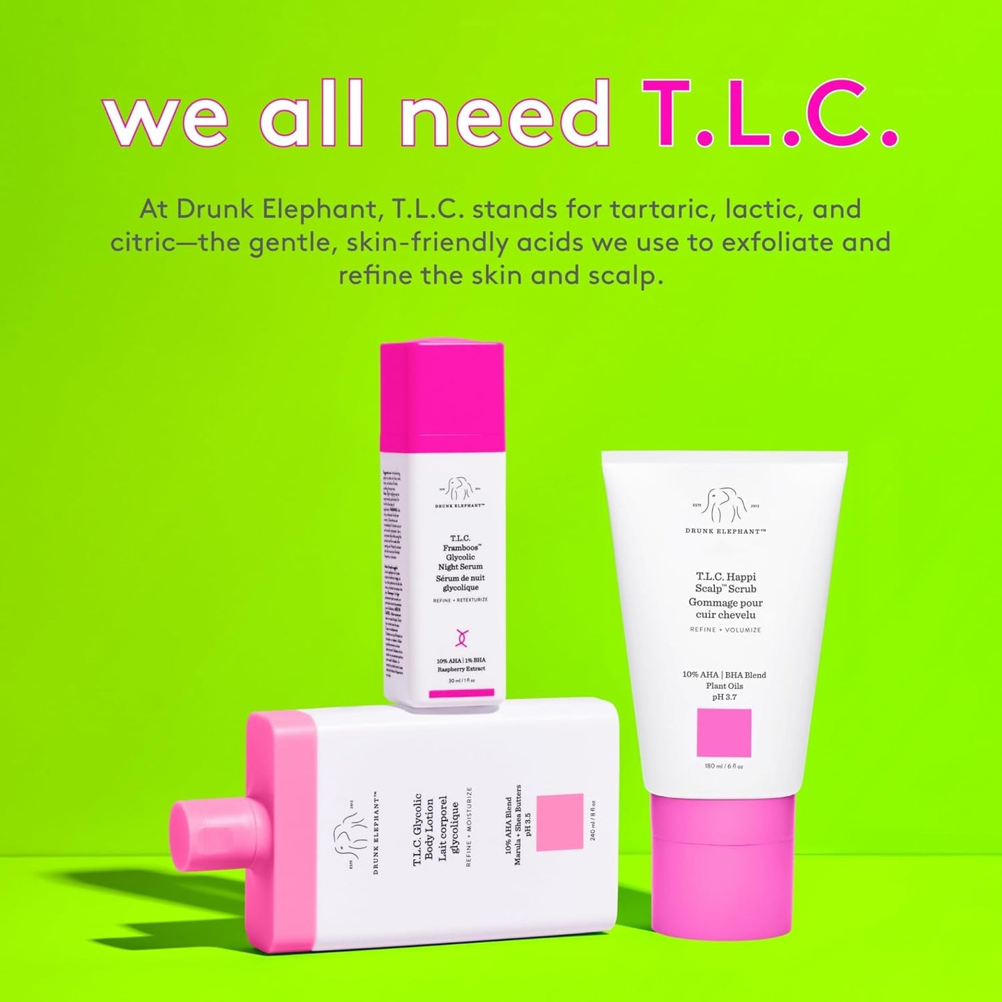 Drunk Elephant T.L.C. Glycolic Body Lotion - 240 ml/8 fl oz - Lightweight 10% Exfoliating AHA Lotion - Clean Clinical Skincare - Cruelty-Free - Free of Essential Oils, Silicones, and Fragrance