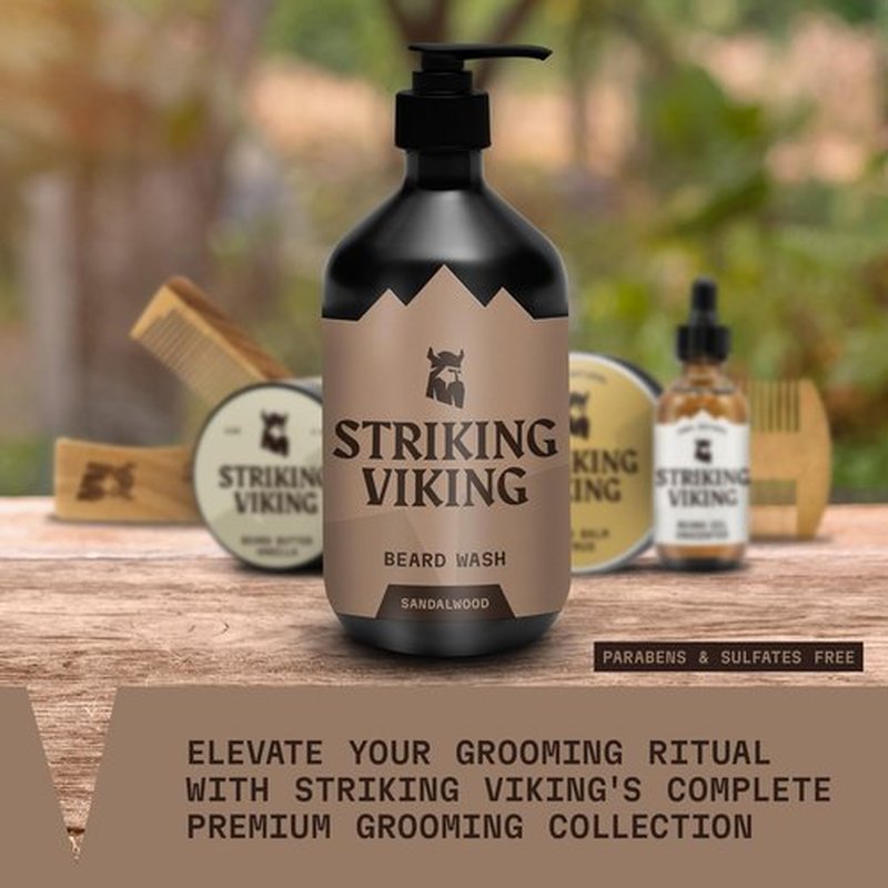 Striking Viking Sandalwood Beard Wash/Shampoo for Men - 17 Oz, Paraben & Sulfate Free, Jojobal Oil for all Beard Types - Promotes Healthy Growth & Moisturizes