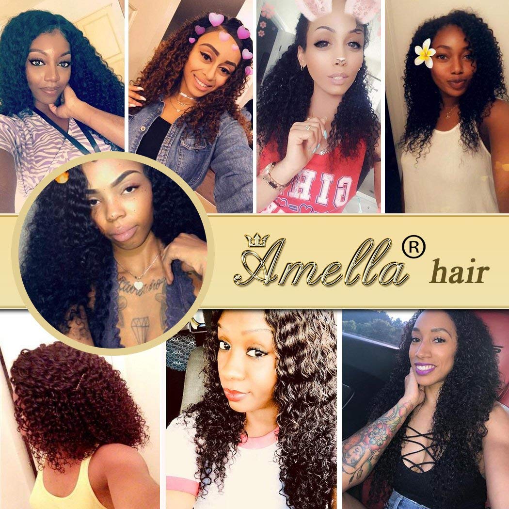 Amella Hair Brazilian Curly Hair 3 Bundles 10 10 12inch Curly Hair 100% Unprocessed Virgin Human Hair Weaves Natural Black Color