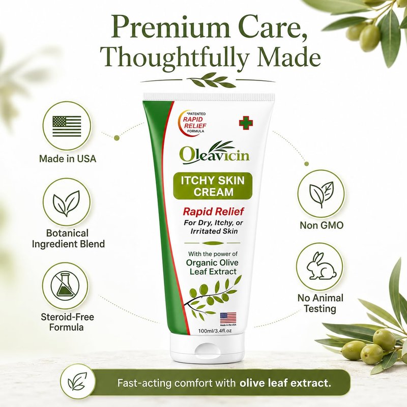 Oleavicin Extra Strength Anti-Itch Cream (3 Pack) - Fast-Acting Relief for Dry, Itchy Skin - Natural Rash & Fungal Itch Treatment with Organic Olive Leaf Extract - Soothing for Sensitive Skin