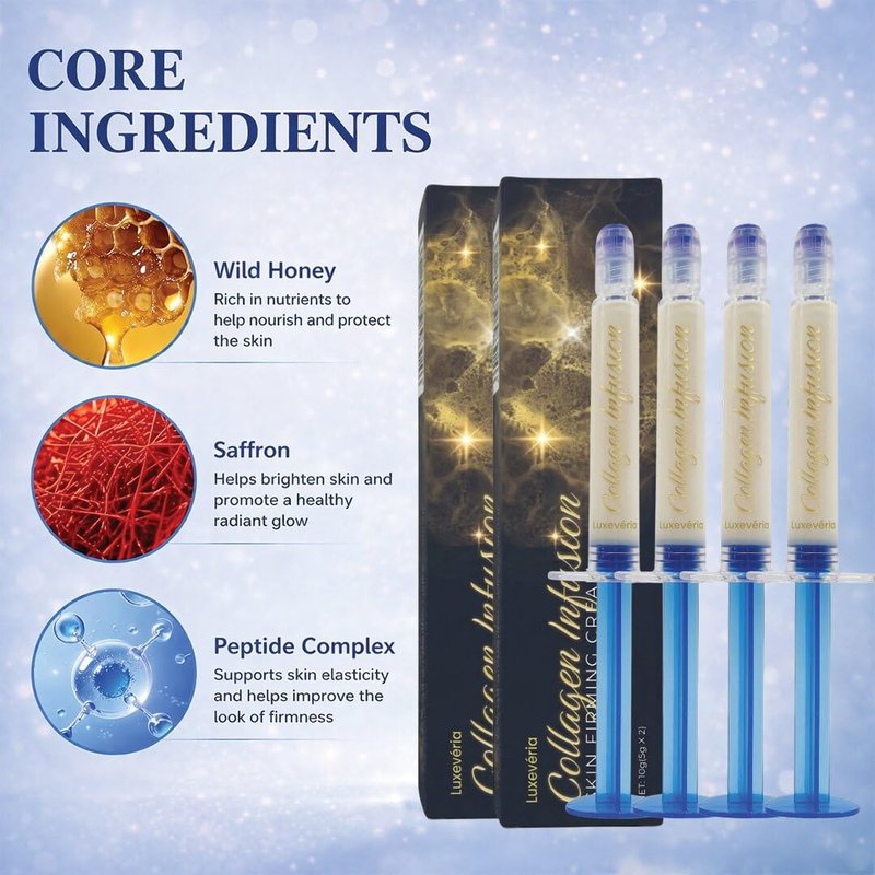 Luxevéria Official Polypeptide Collagen Infusion Firming Cream - Anti-Aging Face Serum with Targeted Applicator - Deep Hydration Skin Tightening Essence for Wrinkles & Fine Lines (2 Pack)
