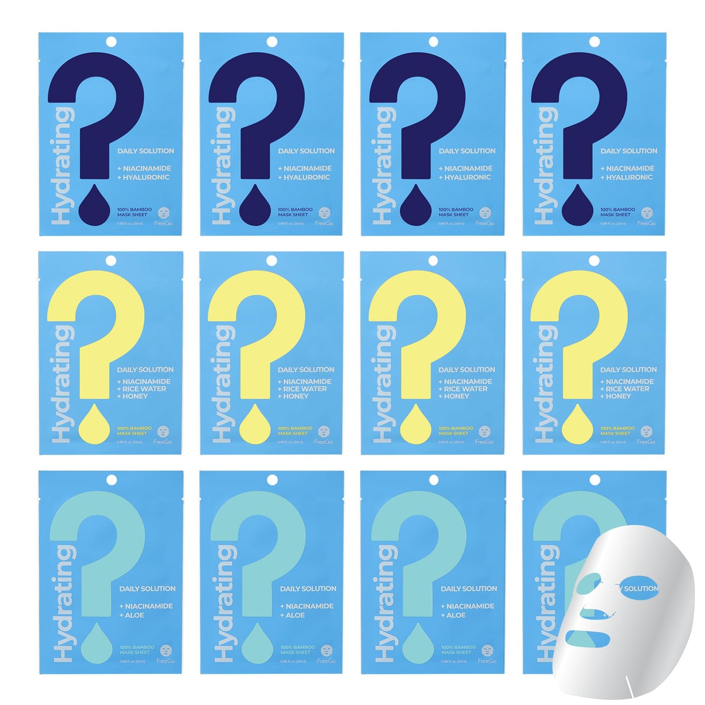 FreeGo Daily Solution Facial Mask Sheet | K-Beauty Skincare (Hydrating 12 PK, 12 Count (Pack of 1))