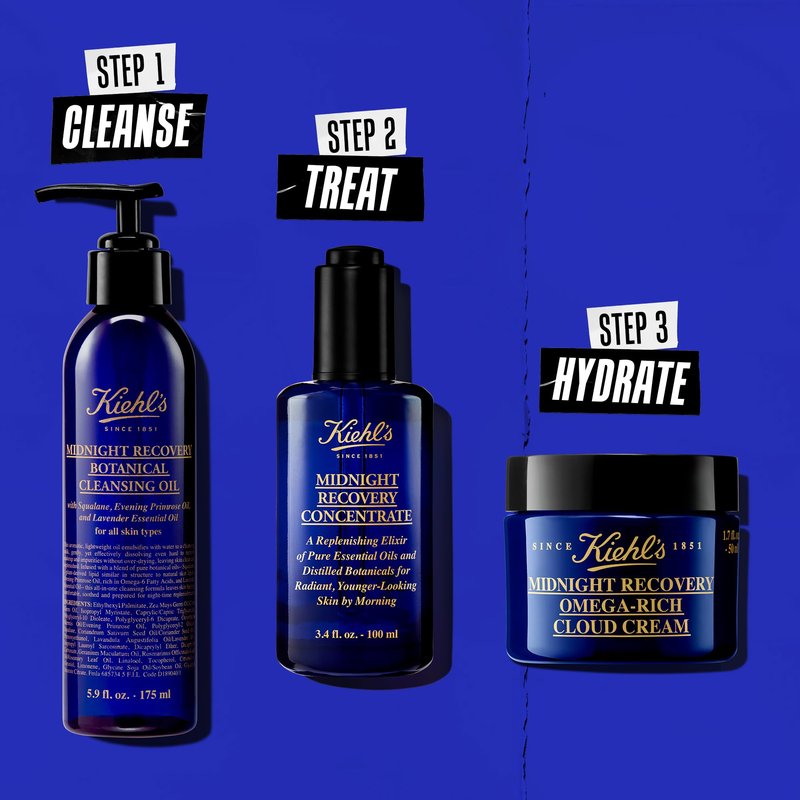Kiehl's Midnight Recovery Concentrate Moisturizing Face Oil, Lightweight Facial Serum, Restores Skin Radiance Overnight, Reduces Fine Lines, Refines Skin Texture, 99.4% Naturally Derived - 3.4 fl oz
