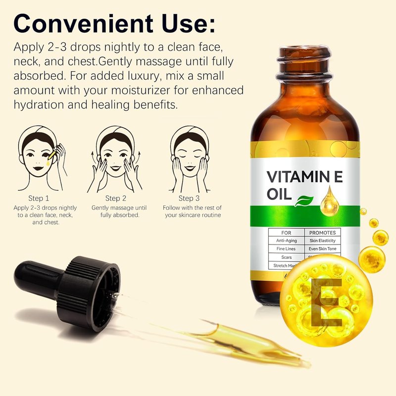 Vitamin E Oil - Pure Skin & Nail Moisturizer for Scars, Hydration, Anti-Aging | 2 Fl Oz (Pack of 2)