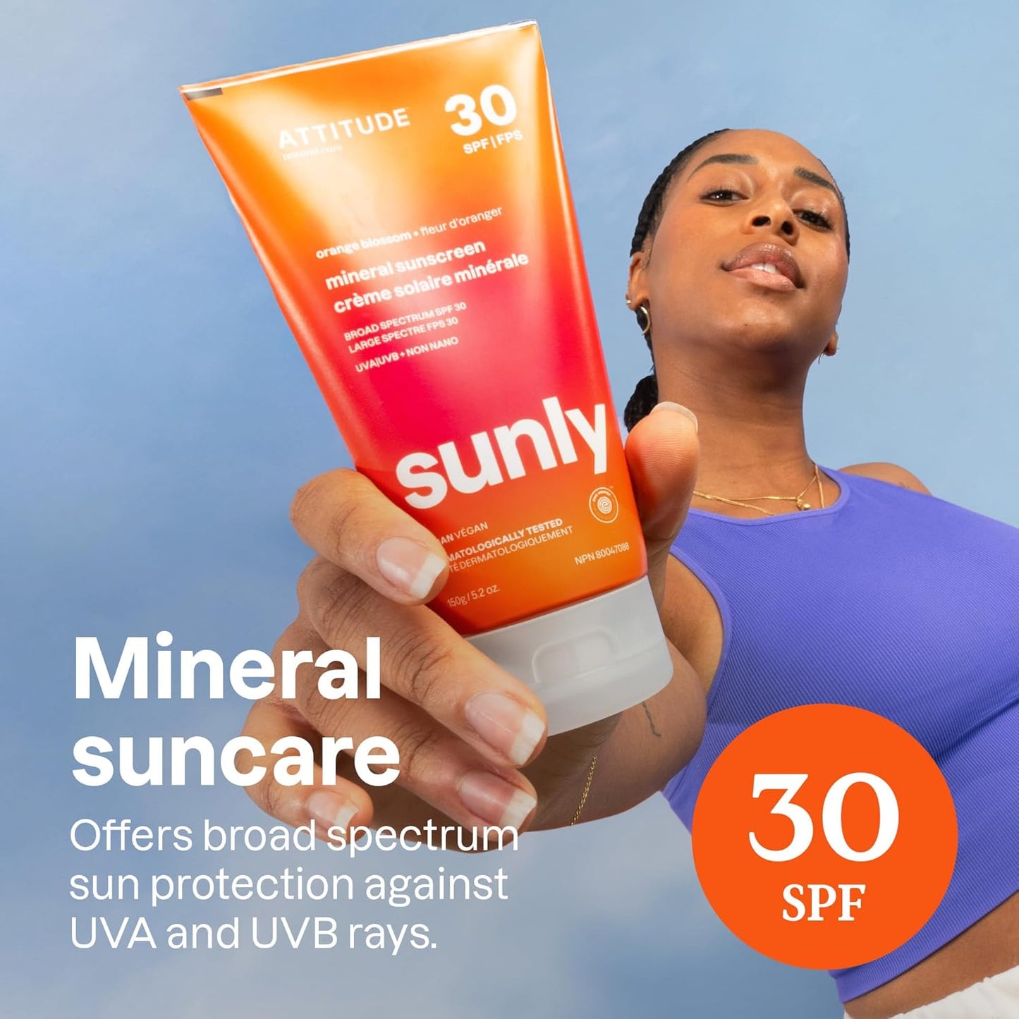 ATTITUDE Mineral Sunscreen with Zinc Oxide, SPF 30, EWG Verified, Broad Spectrum UVA/UVB Protection, Dermatologically Tested, Vegan, Tropical, 5.2 Ounces