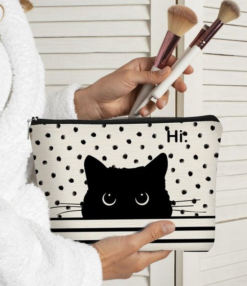 BARPERY Cat Makeup Bag,Cat Gifts,Black Cat Purse,Gifts For Cat Lovers,Small Cute Makeup Bag Cosmetic Bag For Women Teen Girls,Birthday Gift,Cat Owners Gifts,Cat Lady Gifts For Women(Polka Dot)