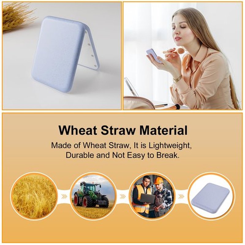 Kintion Wheat Straw Mirror, 1X/3X Magnification Pocket Mirror, Lighted Plastic Fiber Mirror, Folding Purse Mirror, Handheld Travel Mirror, Small Lighted Compact Mirror for Gift, Purple
