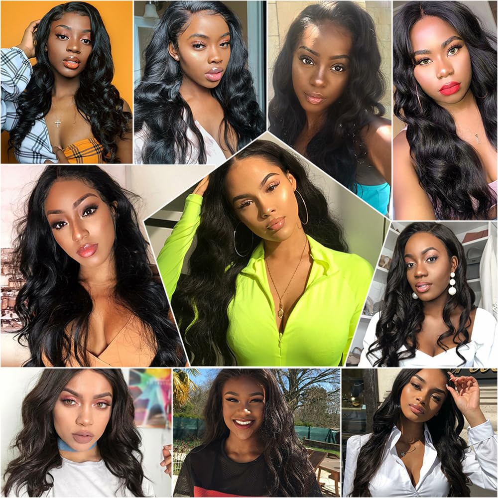 Body Wave Bundles Human Hair 24 26 28 Inch 3 Bundles Human Hair 100% Unprocessed Brazilian Virgin Hair Bundles Body Wave Human Hair Bundles Human Hair Extensions Natural Black