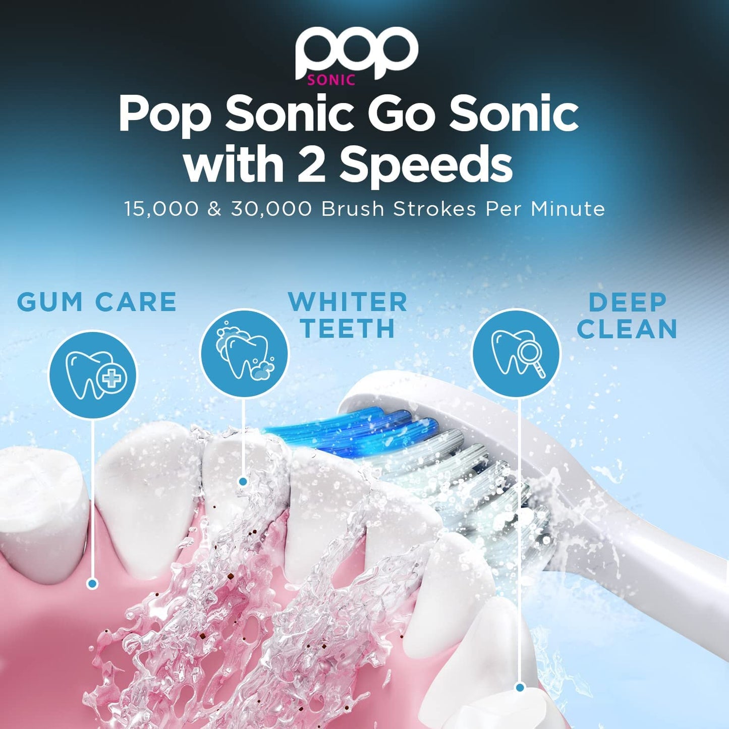 Pop Sonic Electric Toothbrush (Pink Watercolor) - Travel Toothbrushes w/AAA Battery | Kids Electric Toothbrushes with 2 Speed & 15,000-30,000 Strokes/Minute, Dupont Nylon Bristles