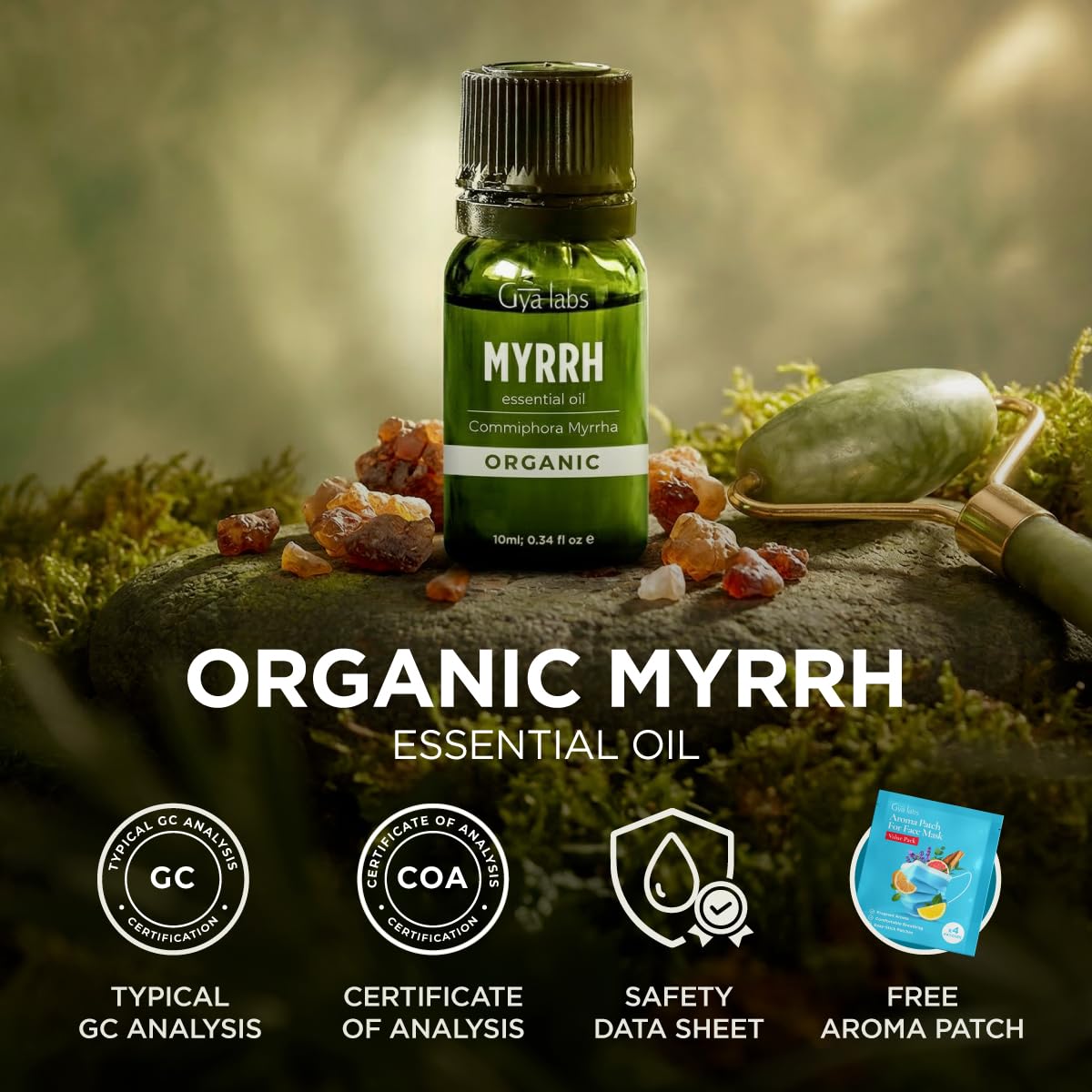Gya Labs Organic Myrrh Essential Oil - 0.34 Fl Oz - for Skin, Hair, Diffuser, Aromatherapy, DIY Candle Making Scents