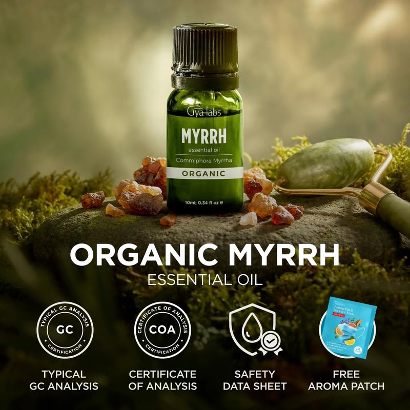Gya Labs Organic Myrrh Essential Oil - 0.34 Fl Oz - for Skin, Hair, Diffuser, Aromatherapy, DIY Candle Making Scents