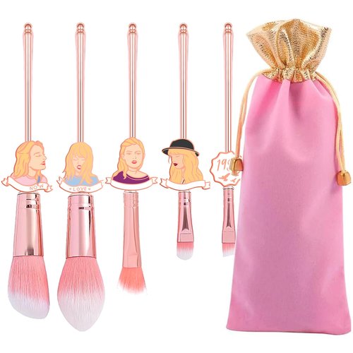 5PCS Popular Siinger Tay lor Theme Makeup Brushes Set Cosmetic Kawaii Gifts for Women Eye Shadow Eyeliner Blending Pencil Lip Foundation Brushes with Excellent Gift Bag