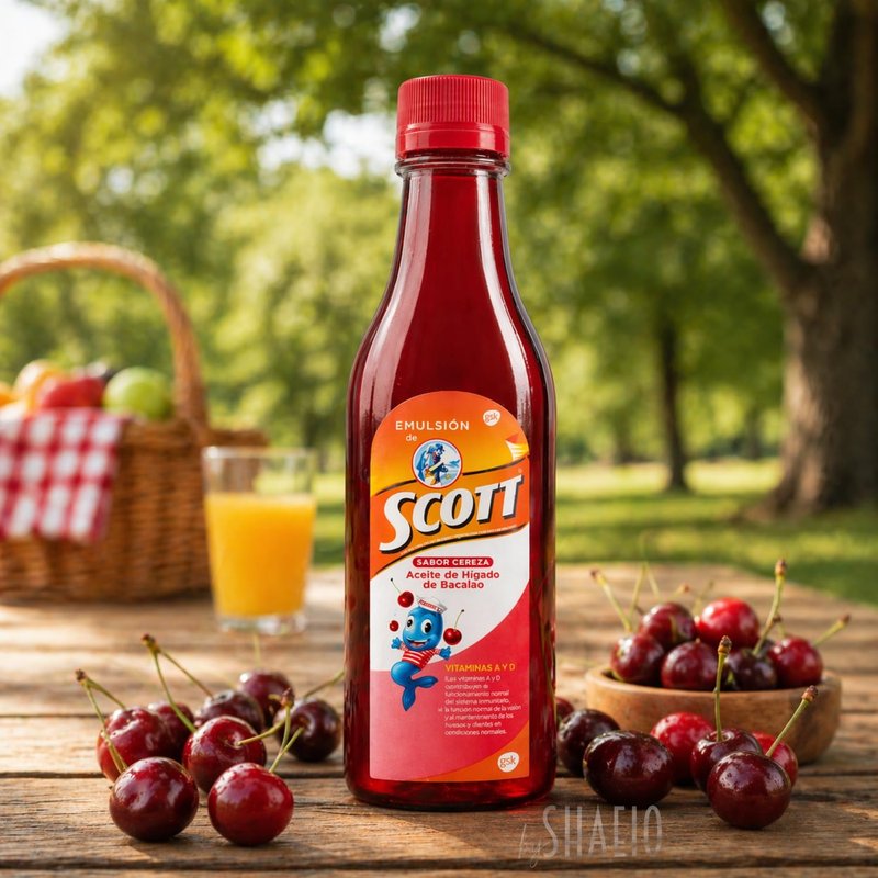 Emulsion de Scott Sabor a Cereza Pack de 2 | Suplementos multivitamínicos | Emulsion de Scott para niños | 180 mL Con Omega 3 Vitaminas A y D, Bacalao, Calcio y Fósforo | Producto 100% Colombiano