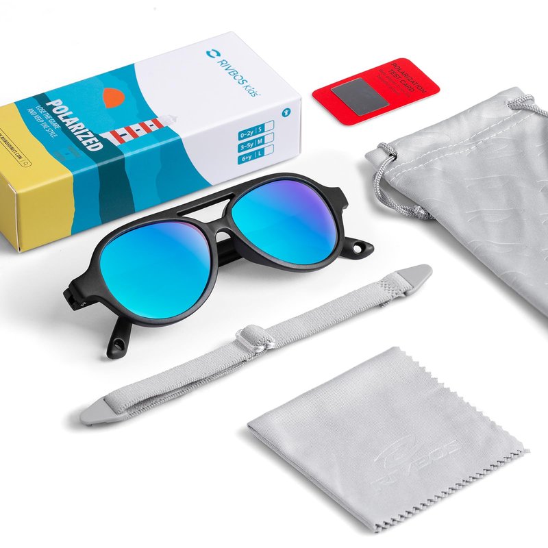 RIVBOS Baby Aviator Wrap Polarized UV400 Sunglasses - Soft Frame with Secure Strap for Toddler,Infant and Newborn (0-18 Months) Black&Grey Lens RBK068