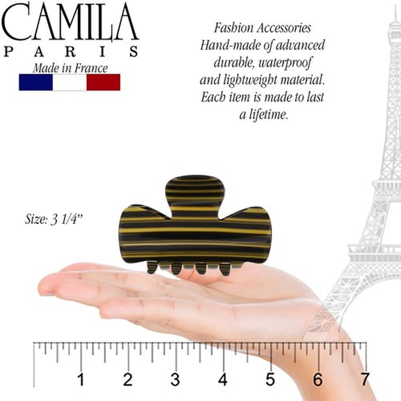 Camila Paris CP3008 French Hair Clip for Women, Small Handmade, Black and Gold, Girls Hair Claw Clips Jaw Fashion Durable Styling Hair Accessories for Women, Strong Hold No Slip Grip, Made in France
