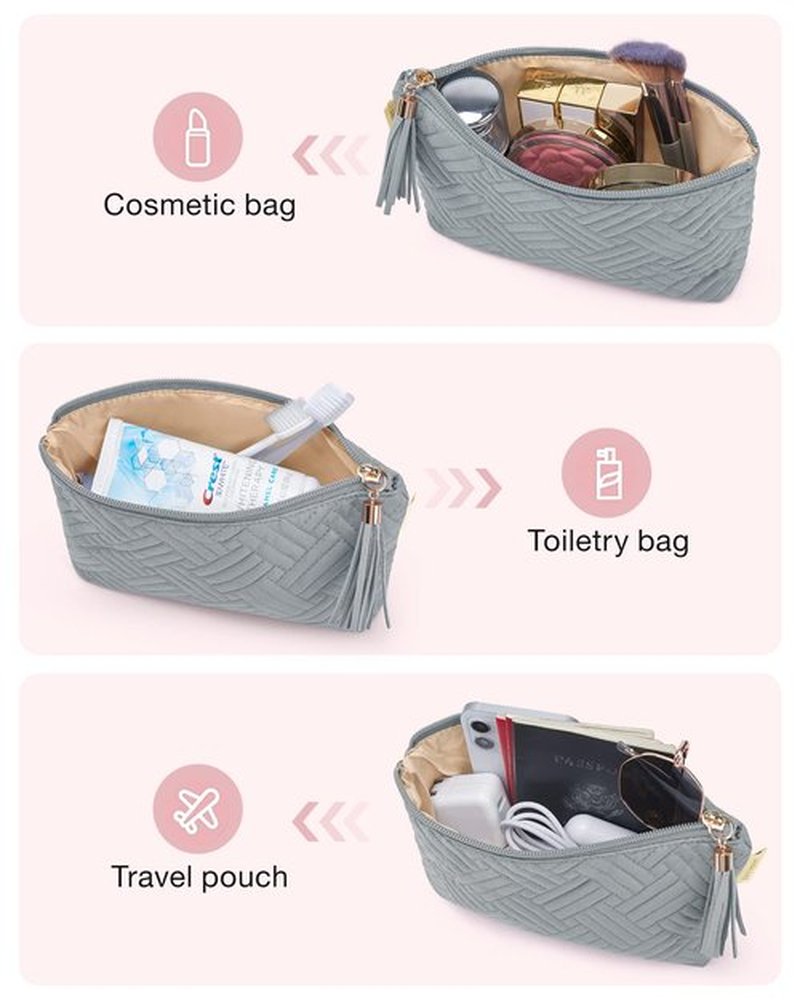 BAGSMART Cosmetic Bag for Women, Small Makeup Bag for Purse Travel Cosmetic Pouch for Makeup Brushes Lipsticks Electonic Accessories, Grey