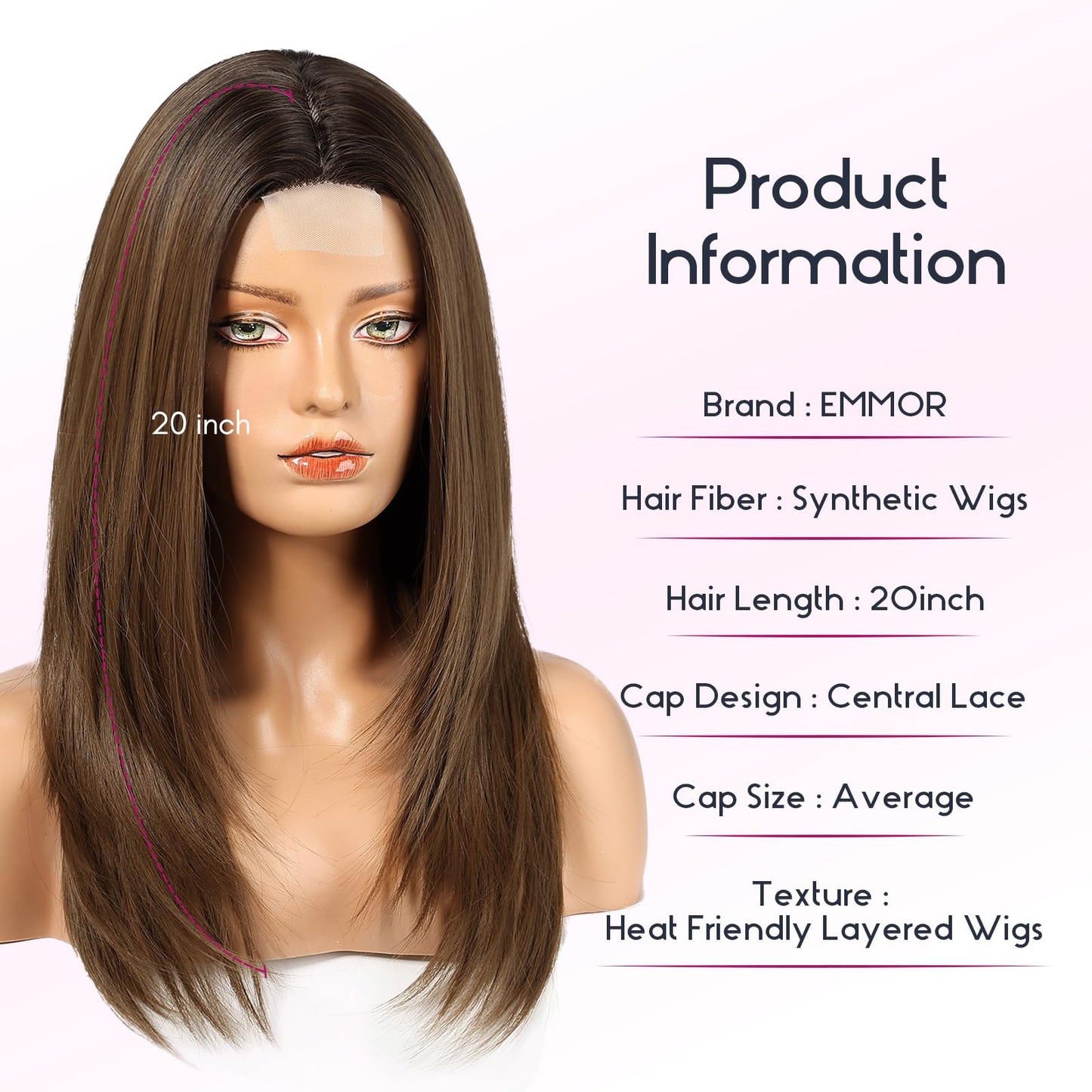 EMMOR Long Layered Wigs,Natural Central Lace Bob, Premium Heat-Resistant Synthetic Straight Wigs for Women Daily Use(Ombre Brown with Dark Roots)