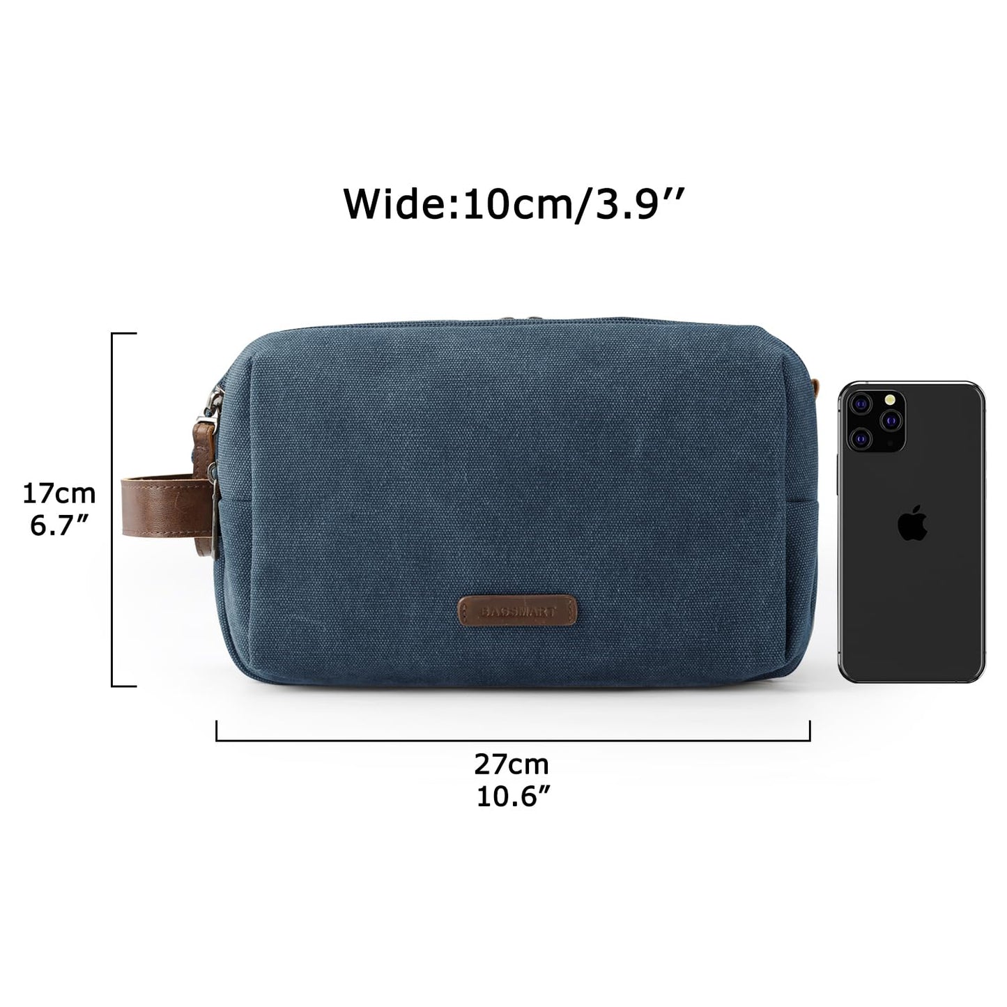 BAGSMART Toiletry Bag for Men, Canvas Travel Toiletry Organizer Dopp Kit Water-resistant Shaving Bag for Toiletries Accessories,Navy Blue-Medium