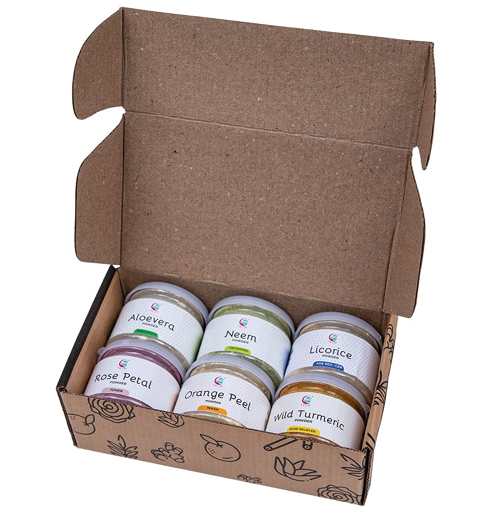 Ayurvedic Skin Care Sampler | Six Powders in One Pack | Aloe Vera Powder, Rose Powder, Wild Turmeric Powder, Licorice Powder, Neem Powder & Orange Peel Powders 1oz Each | Soap Making Ingredient