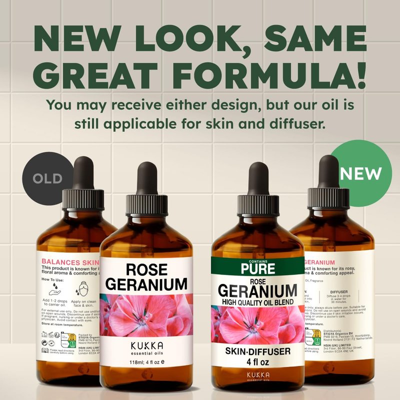 100% Pure Rose Geranium Oil - 4 Fl Oz Rose Geranium Essential Oil for Hair, Skin, Diffuser, Aromatherapy & DIY Soap Making Scent