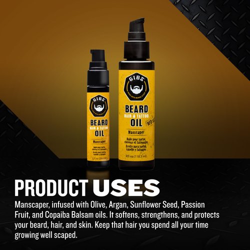 GIBS GROOMING Beard, Hair & Tattoo Oil, Manscaper YELLOW,BLACK, (51701) , 1 Fl Oz (Pack of 1)