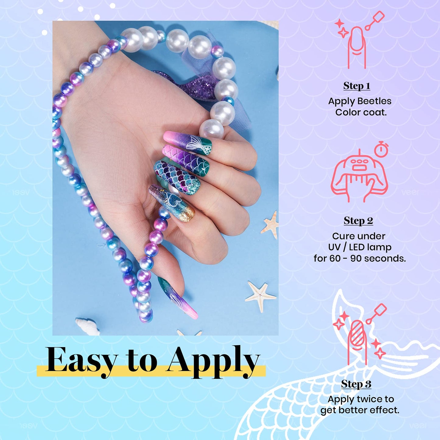 Beetles Summer Mermaid Gel Nail Polish Set, 20 Colors Blue Green Pink Purple Shimmery Glitter Summer Gel Polish Kit with Base Gel Top Coat Soak off Uv Nail Gel Gift for Girls
