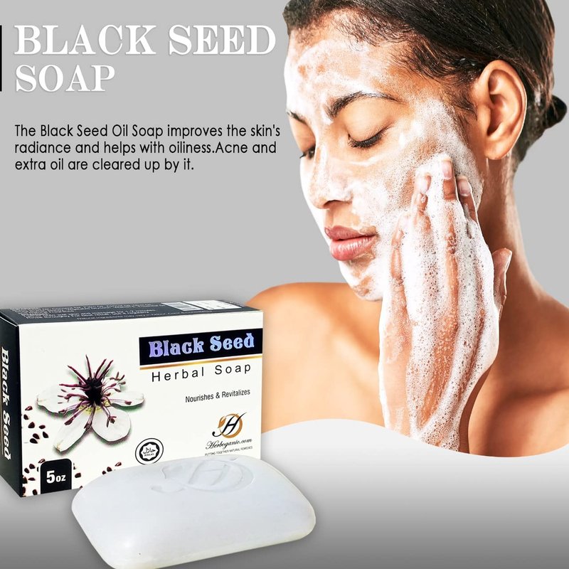 HERBOGANIC Black Seed Herbal Soap | Natural Bar Soap for Face and Body | Nourishing and Revitalizing | Infused with Black Seed | Gentle for Men and Women | 5 Oz (Pack of 1)