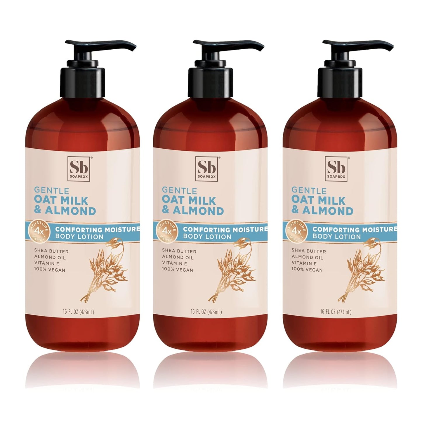 Soapbox Moisturizing Body Lotion, Coconut Milk & Sandalwood with Aloe and Shea Butter, Pack of 3 Hand Lotion Bottles, Vegan Skin Care Products, Moisturizer for Dry Skin, 3 Pack, 16oz Each