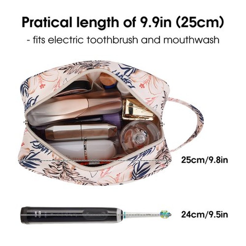 Narwey Travel Toiletry Bag for Women Traveling Dopp Kit Makeup Bag Organizer for Toiletries Accessories Cosmetics (Beige Flamingo)