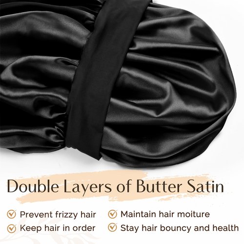 YANIBEST Silk Bonnet for Sleeping Women Double Layer Satin Lined Hair Bonnets for Sleeping Soft Elastic Band Silk Sleep Cap for Curly Natural Hair