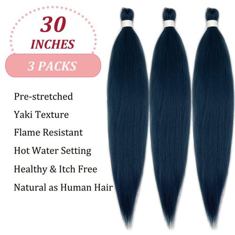 UPruyo Dark Blue Pre Stretched Braiding Hair 30 Inch Kanekalo Navy Blue Braiding Hair Extensions for Braiding Box Braids Synthetic Long Yaki Knotless Prestretched Braiding Hair for Women Girls
